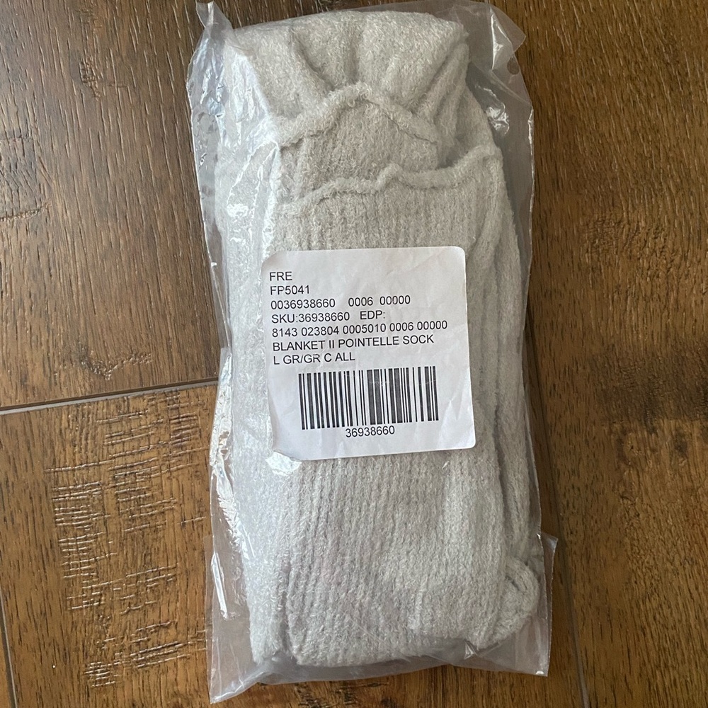 Brand NEW Free People knee high socks. Gray fuzzy material. Never worn.
